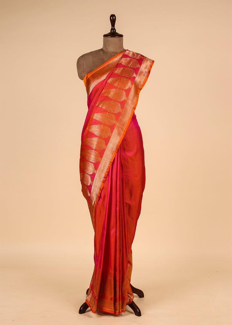 Orange Jacquard Silk Banarasi Saree