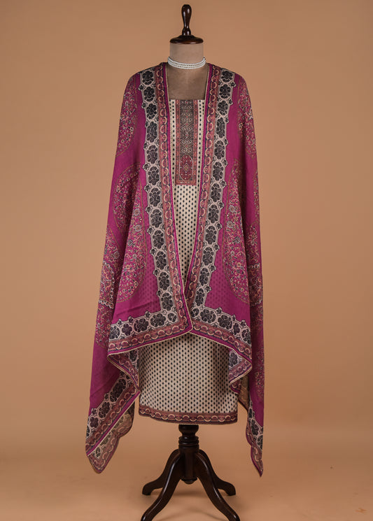 Cream Chanderi Dress Material