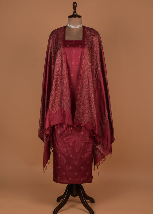 Maroon Tussar Dress Material
