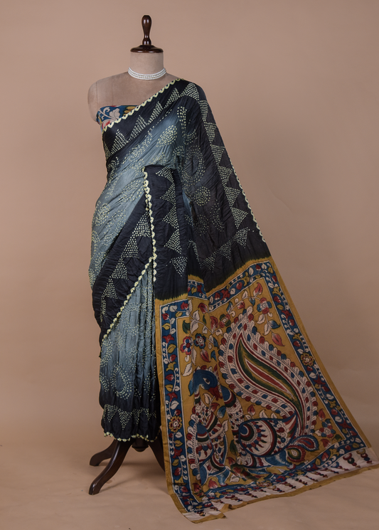 Grey Tussar Bandhani Saree