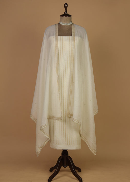 White Mul Chanderi Dress Material