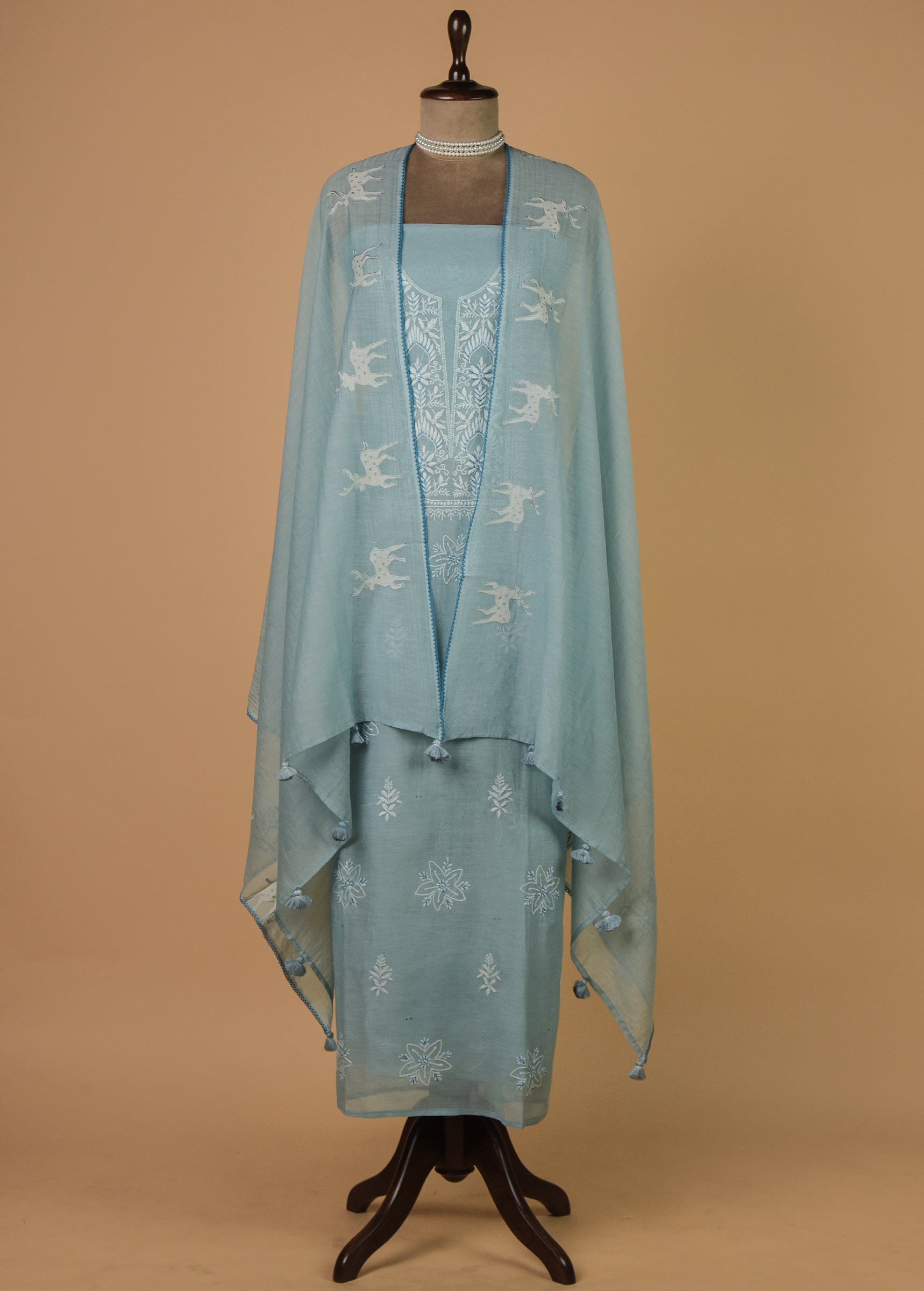 Blue Mul Chanderi Dress Material