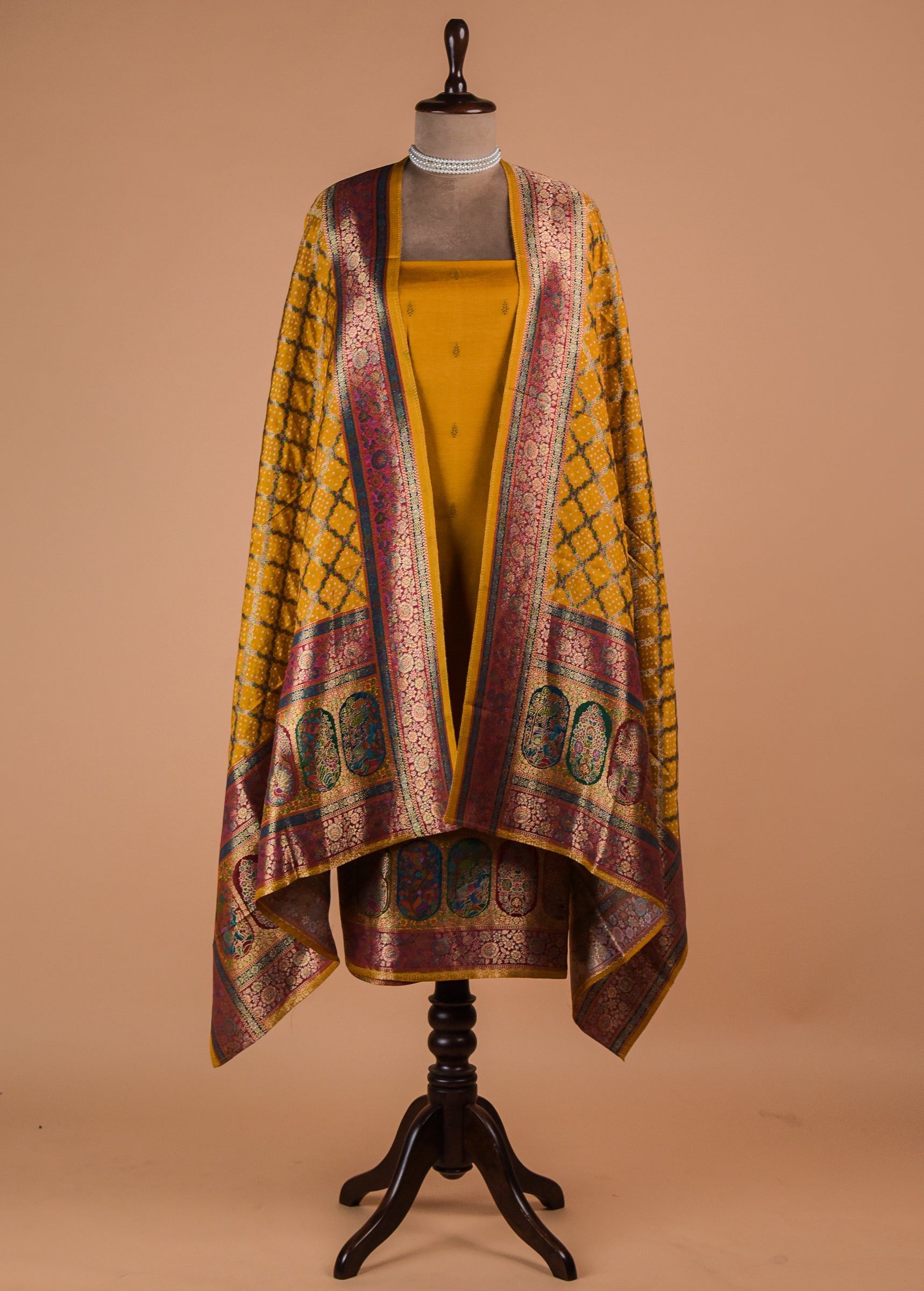 Yellow Dola Silk Dress Material