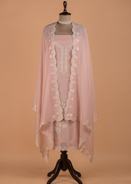 Pink Muslin Chanderi Dress Material