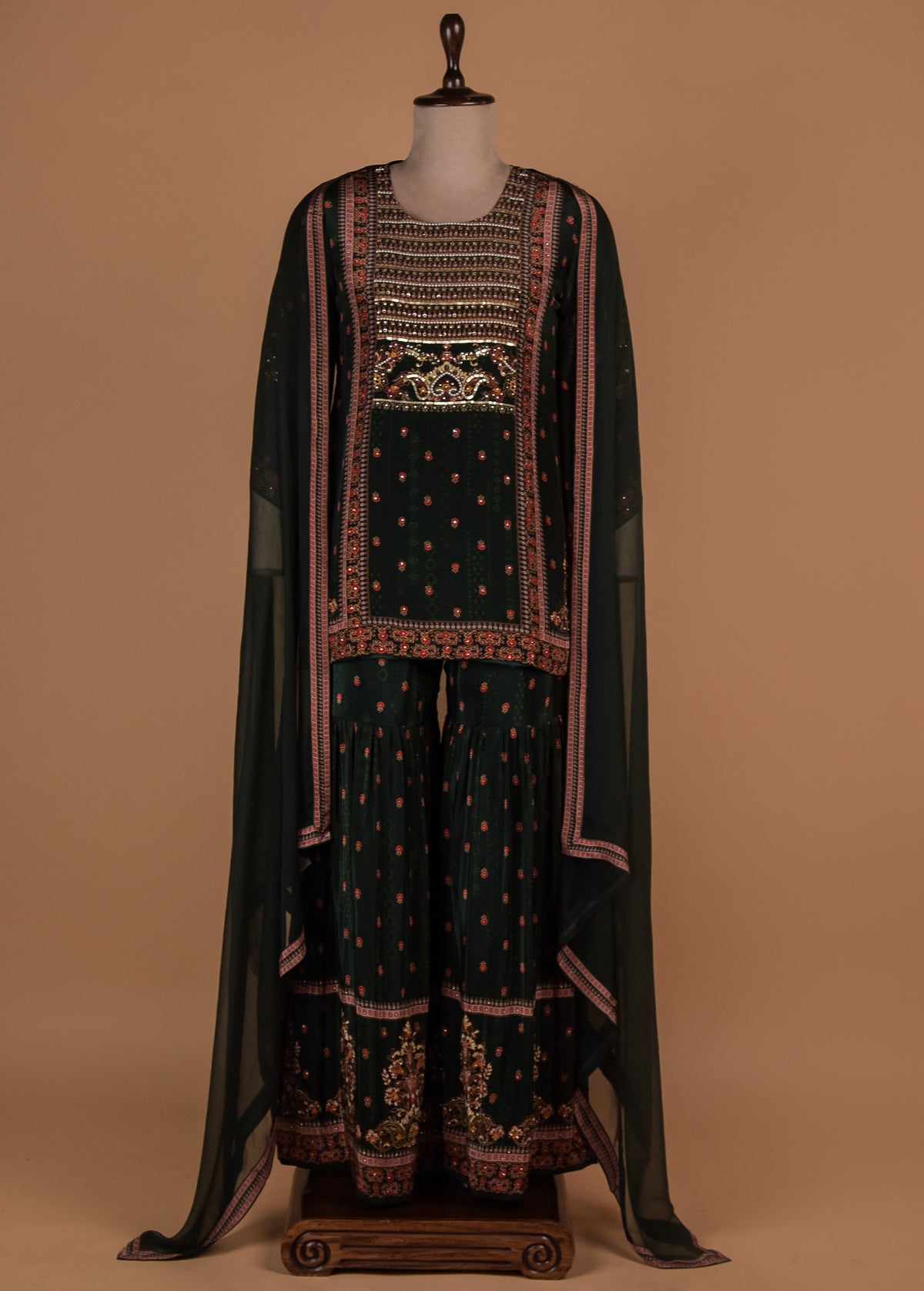Green Crepe Sharara Set