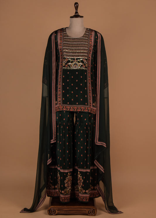 Green Crepe Sharara Set