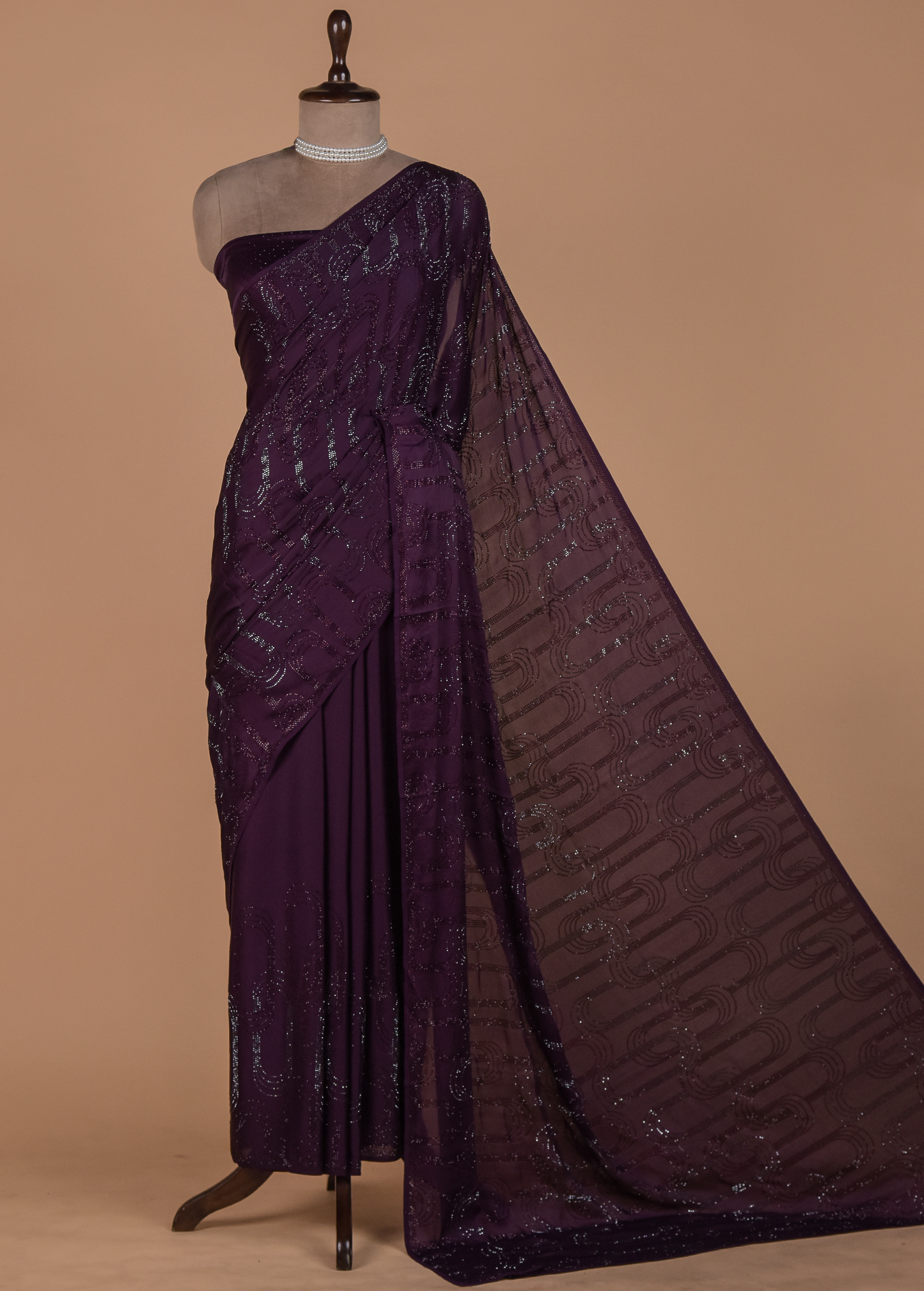 Purple Satin Embroidered Saree