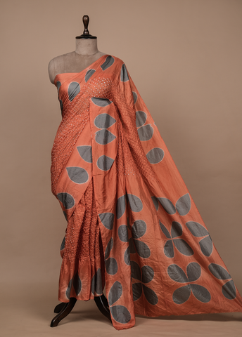 Peach Gajji Silk Printed Saree