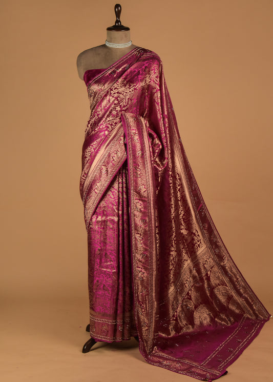Pink Art Satin Banarasi Saree