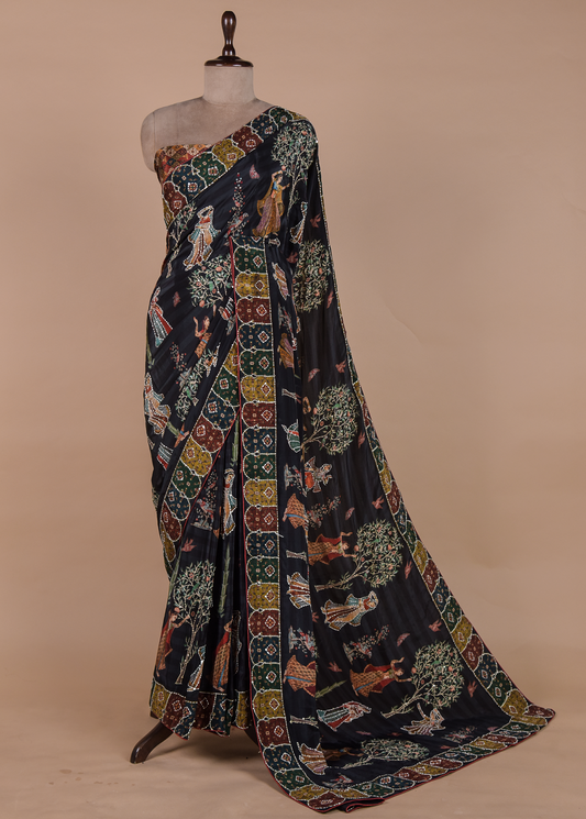 Black Crepe Embroidered Saree