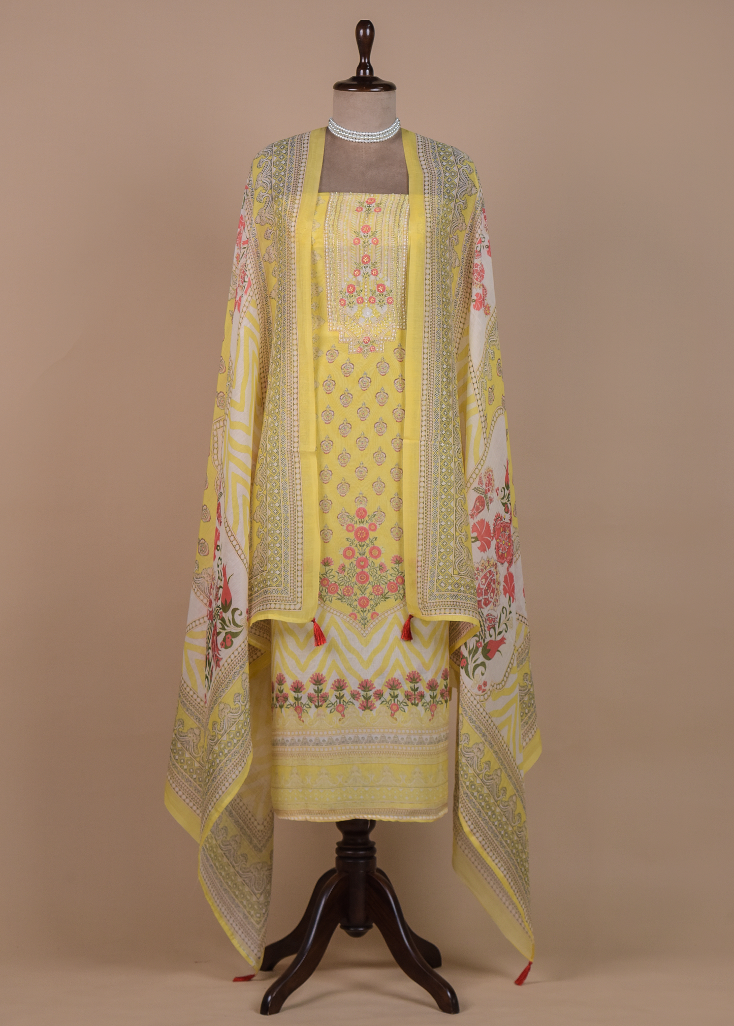 Yellow Crepe Dress Material