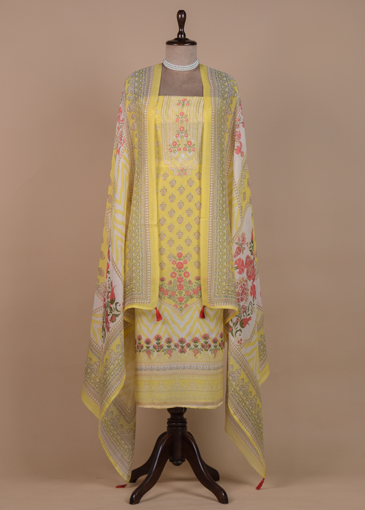 Yellow Crepe Dress Material