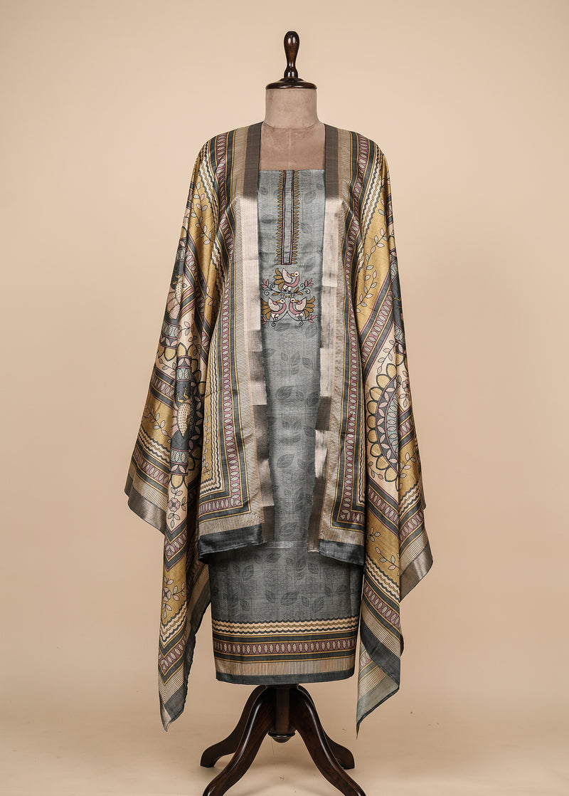 Grey Cotton Silk Dress Material