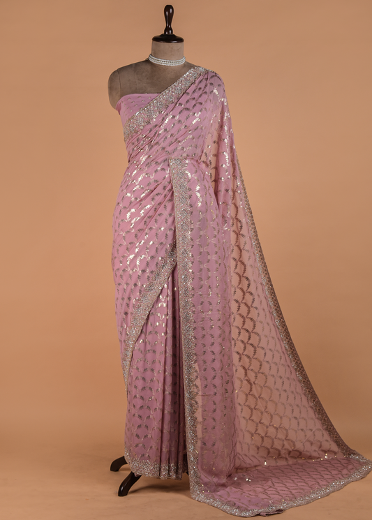 Pink Georgette Embroidered Saree