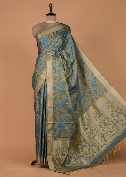 Blue Art Silk Kanjeevaram Saree