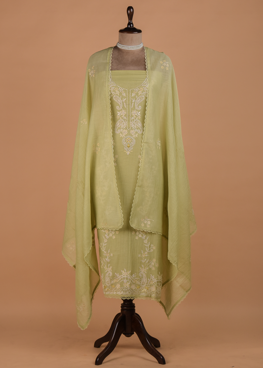 Green Muslin Chanderi Dress Material