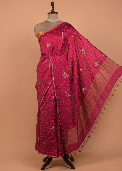 Pink Gajji Silk Bandhani Saree