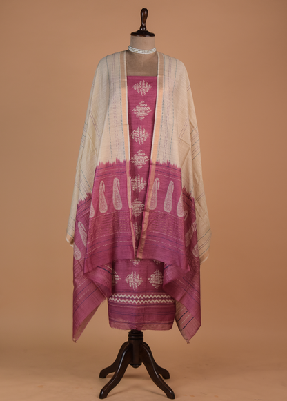 Pink Tussar Dress Material