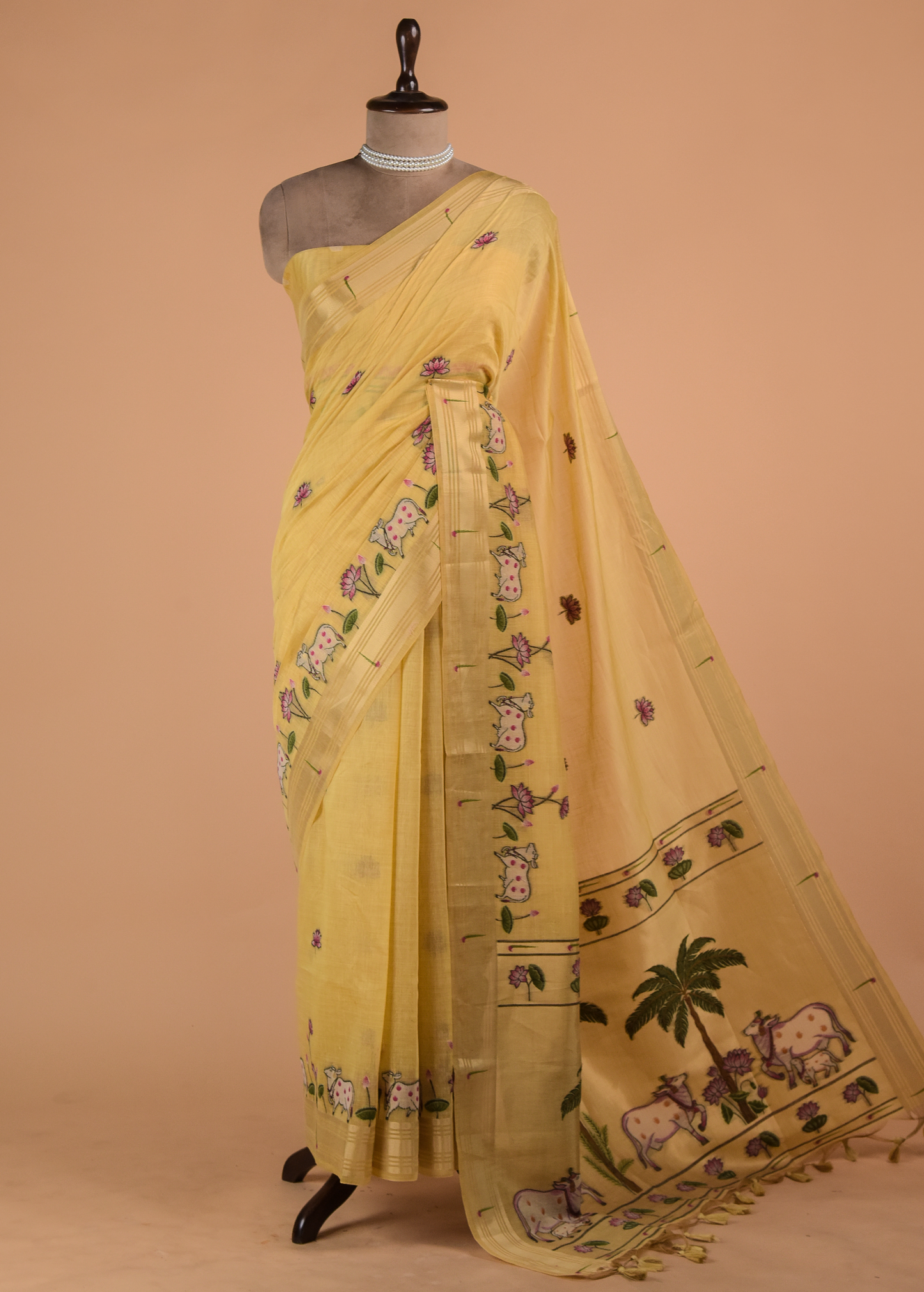 Yellow Cotton Banarasi Saree