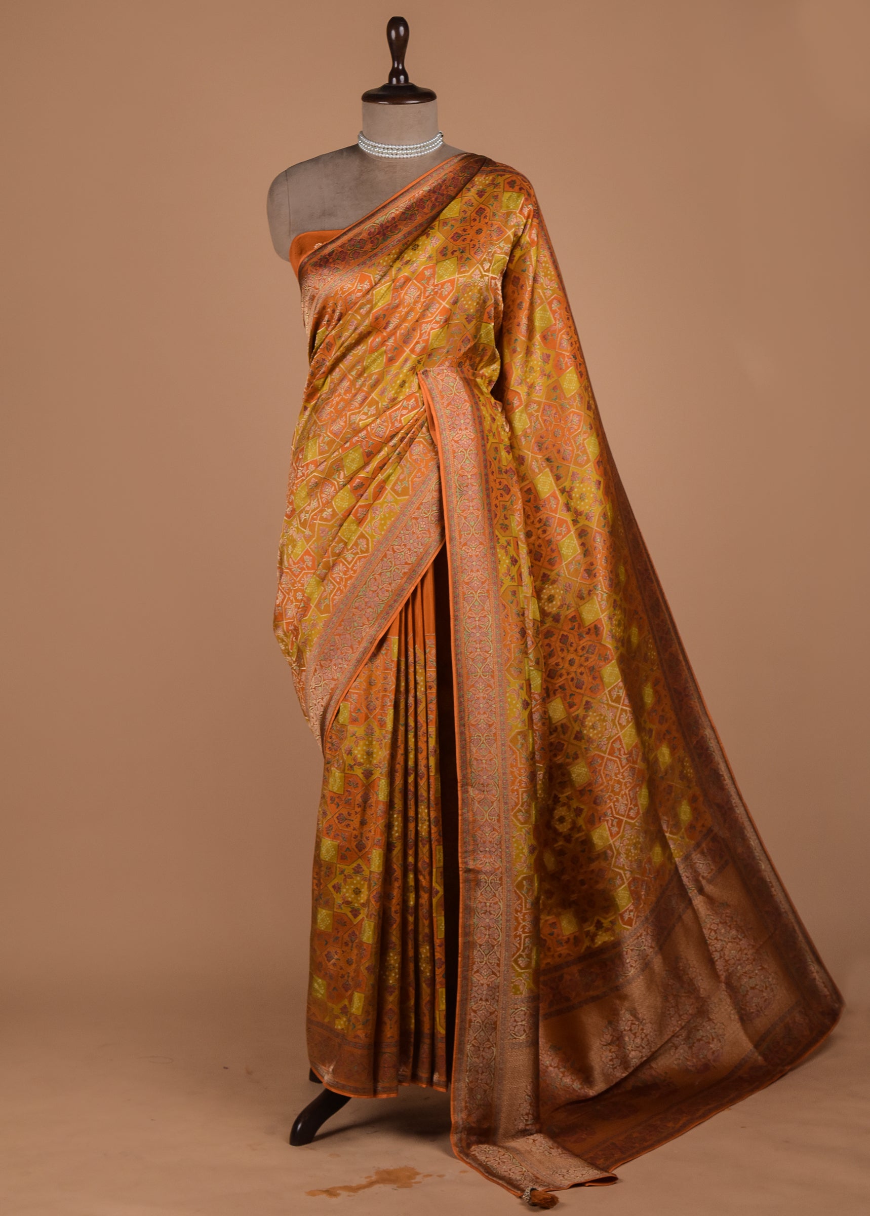 Yellow Moroccan Silk Banarasi Saree