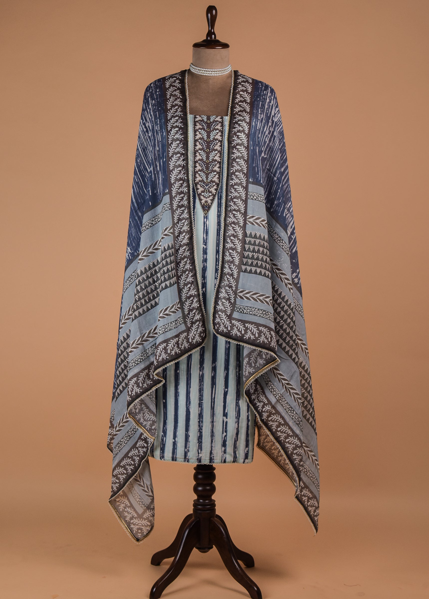 Blue Cotton Silk Dress Material