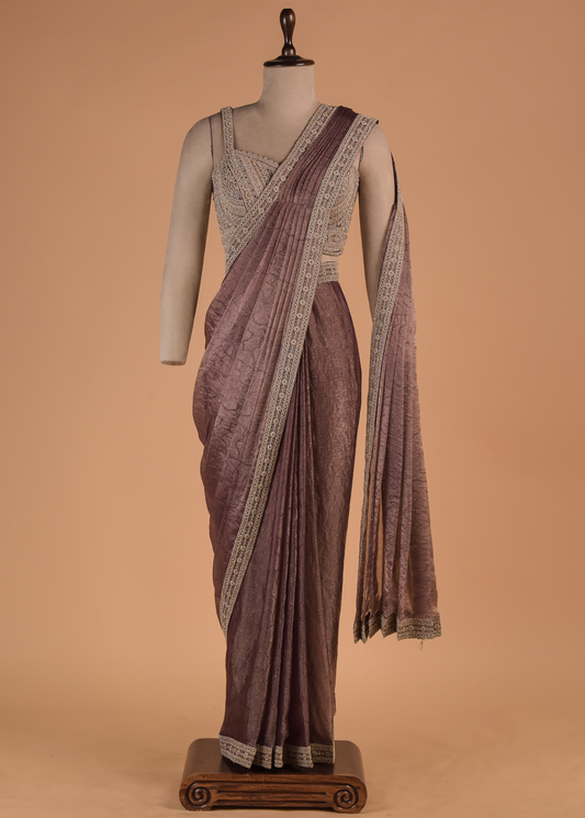 Pink  Shamo Satin Readymade Saree with Designer Blouse| Greenways