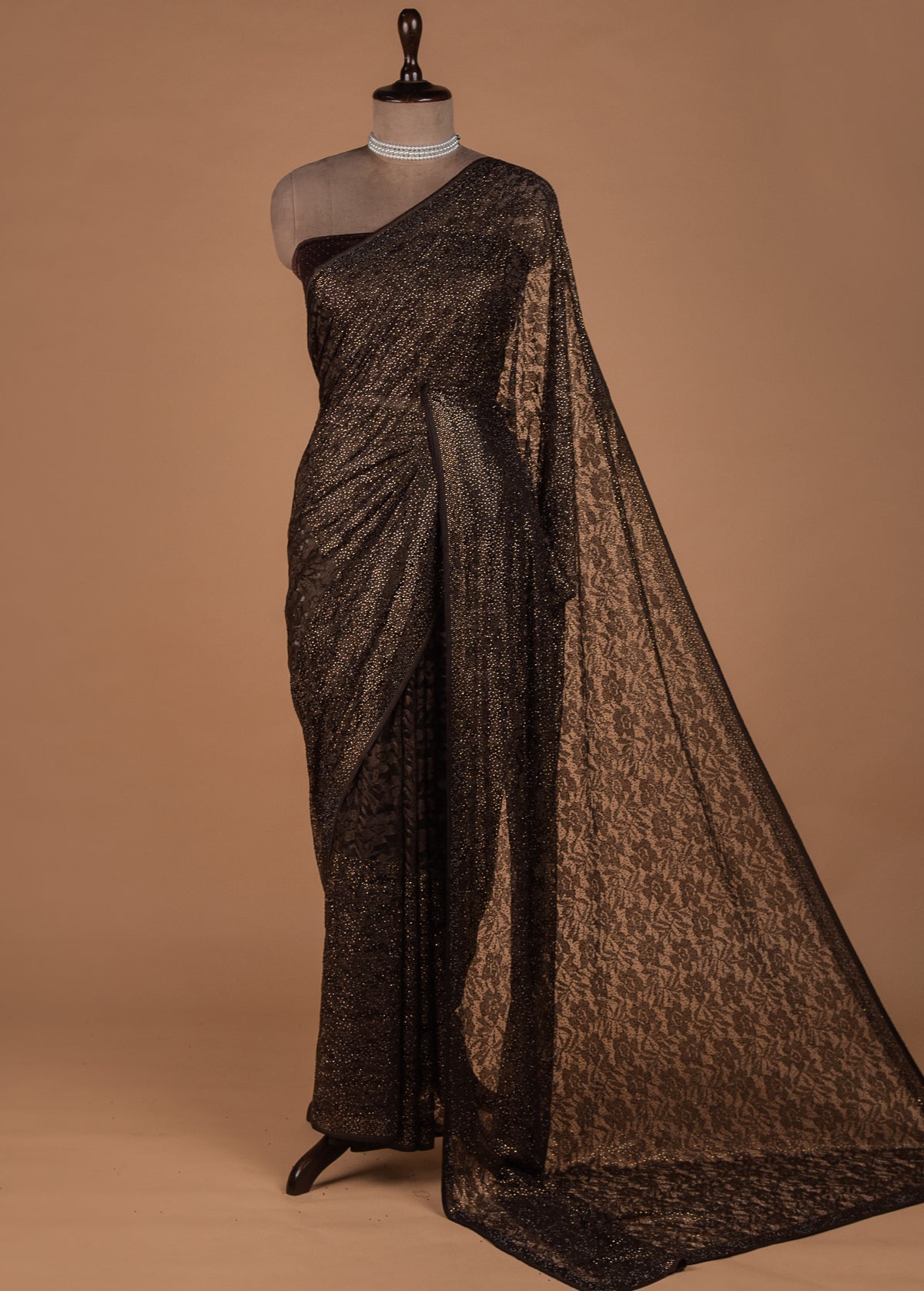 Brown Chantily Lace Embroidered Saree