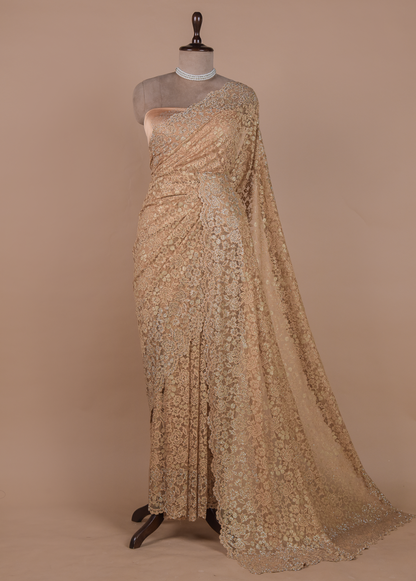 Gold Chantily Lace Embroidered Saree
