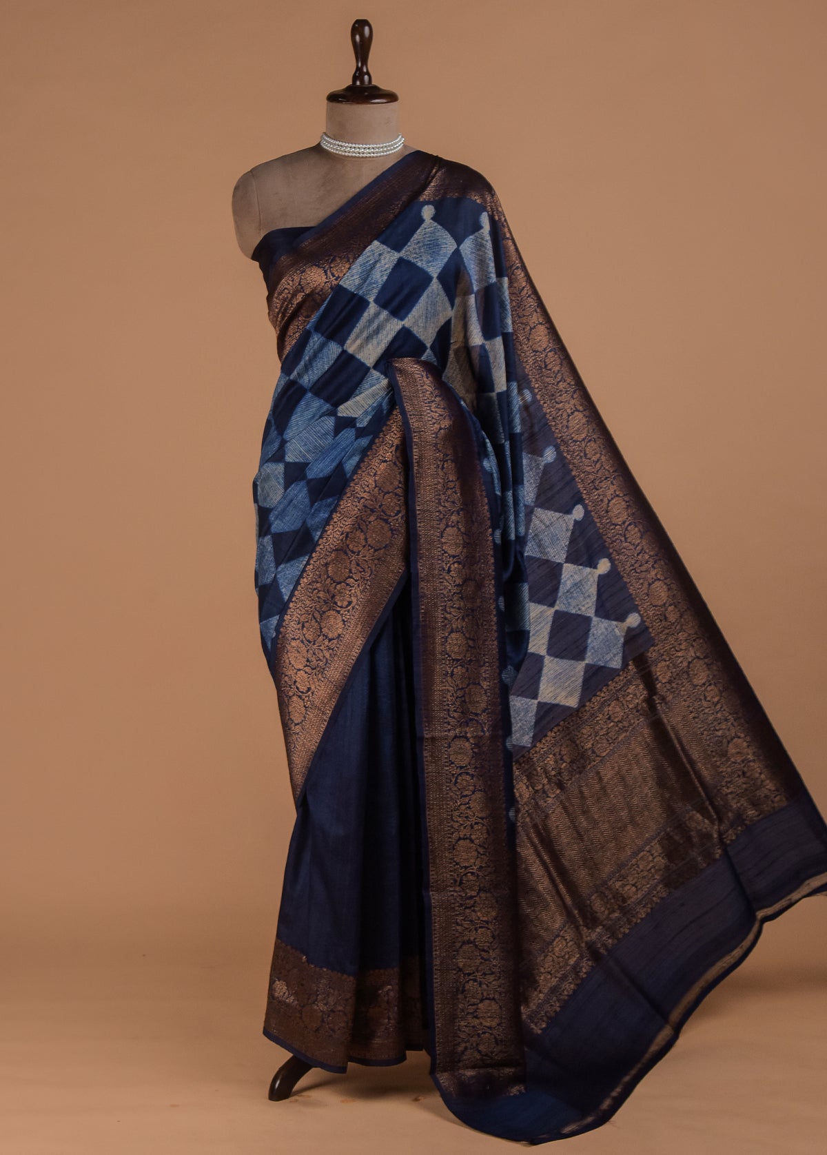 Blue Tussar Printed Saree