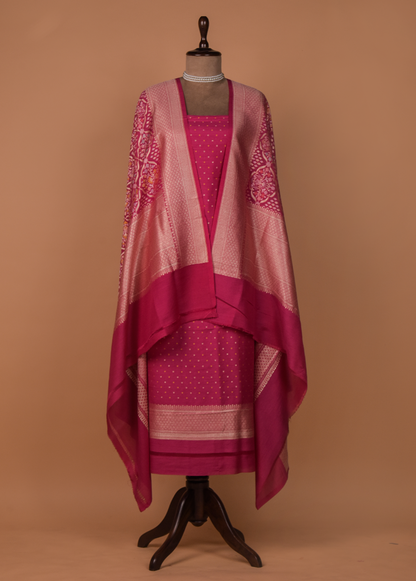 Pink Munga Tussar Silk Dress Material