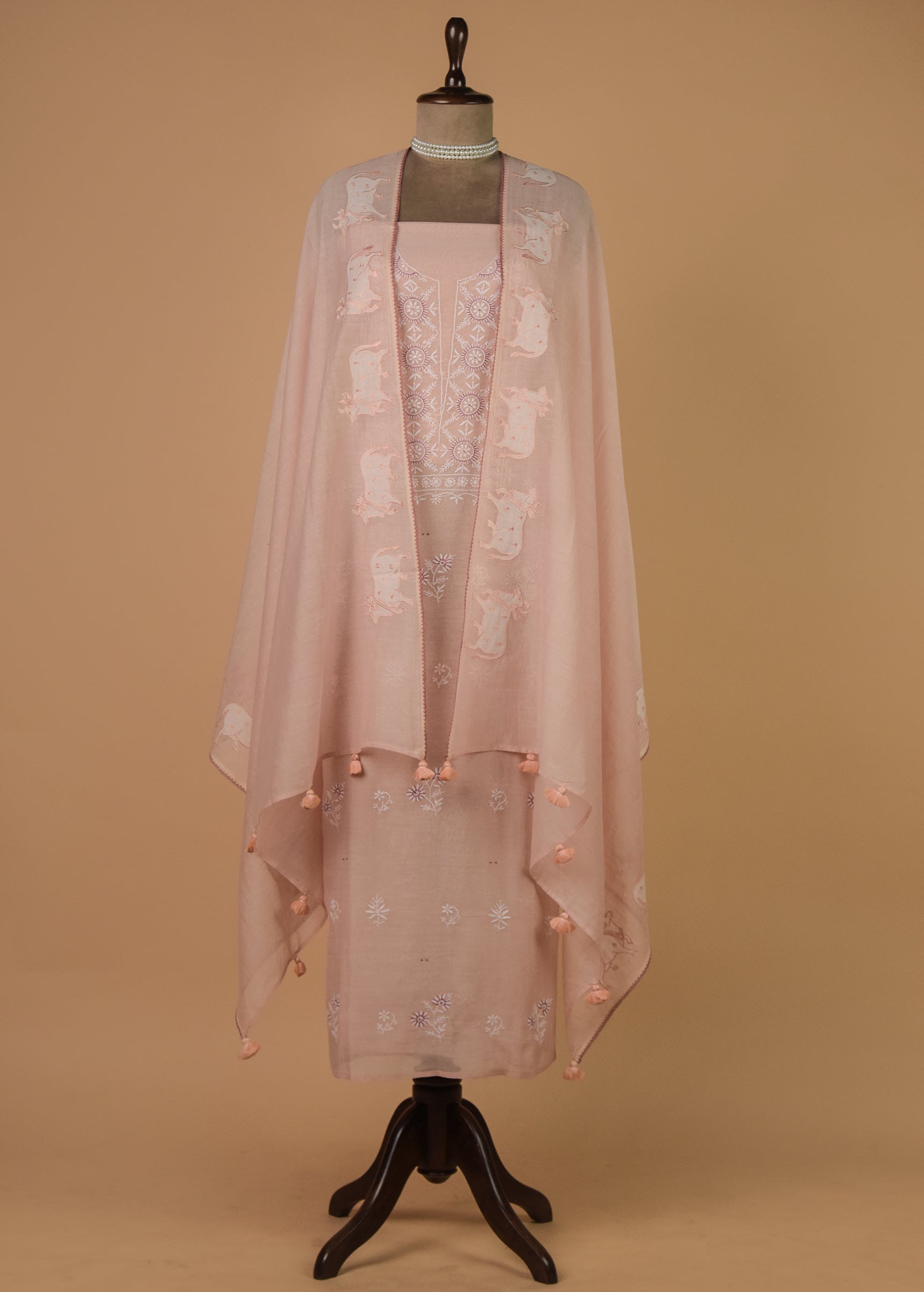Peach Mul Chanderi Dress Material