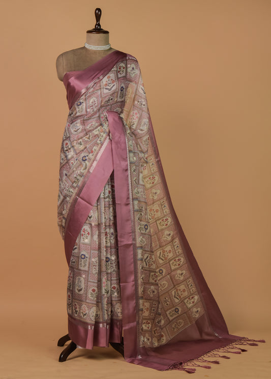 Pink Silk Kota Printed Saree