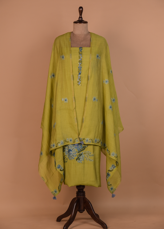 Green Cotton Silk Dress Material