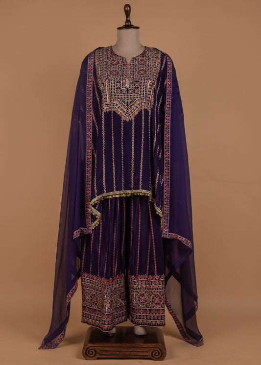 Purple Dola Silk Kaaftan Set