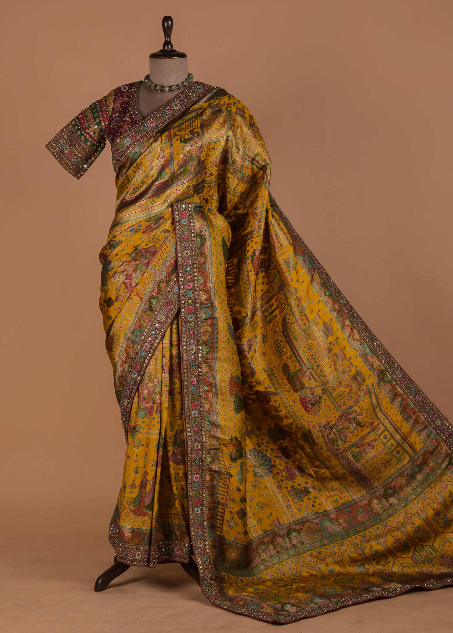 Yellow Moroccan Silk Embroidered Saree