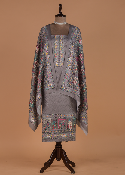 Grey Pashmina Dress Material