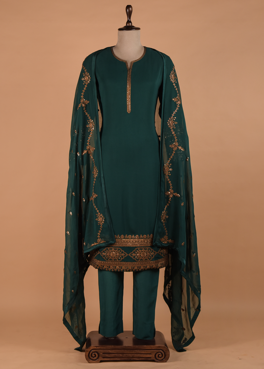 Green Georgette Straight Set