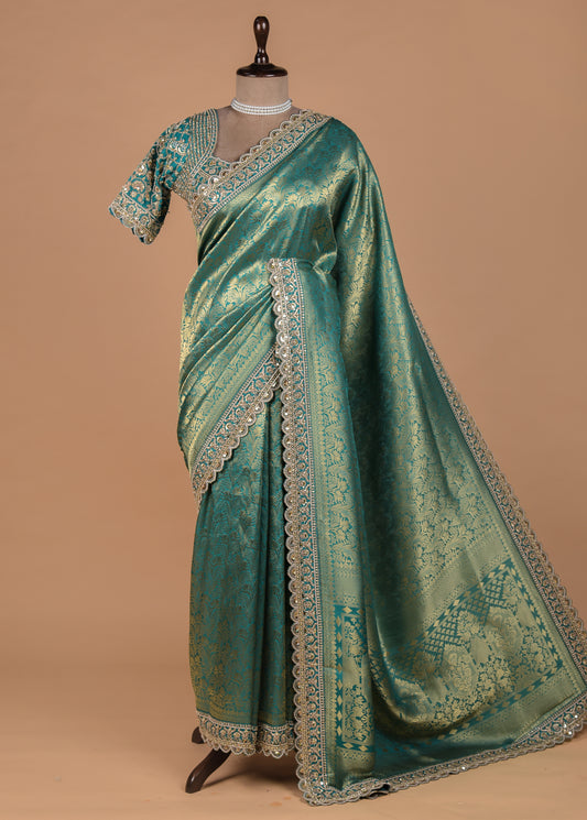 Blue Crepe Silk Banarasi Saree