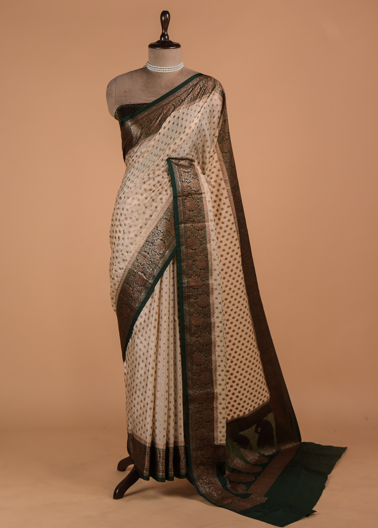 Cream Art Crepe Banarasi Saree