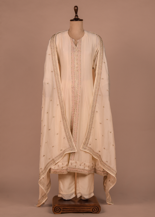 White Cotton Silk A Line Set
