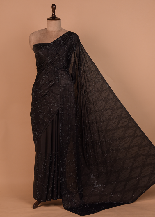 Black Satin Embroidered Saree