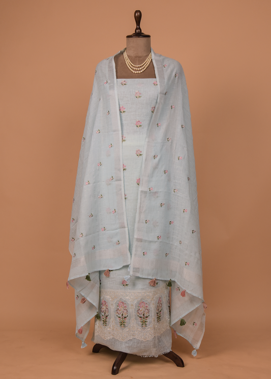 Blue Linen Dress Material