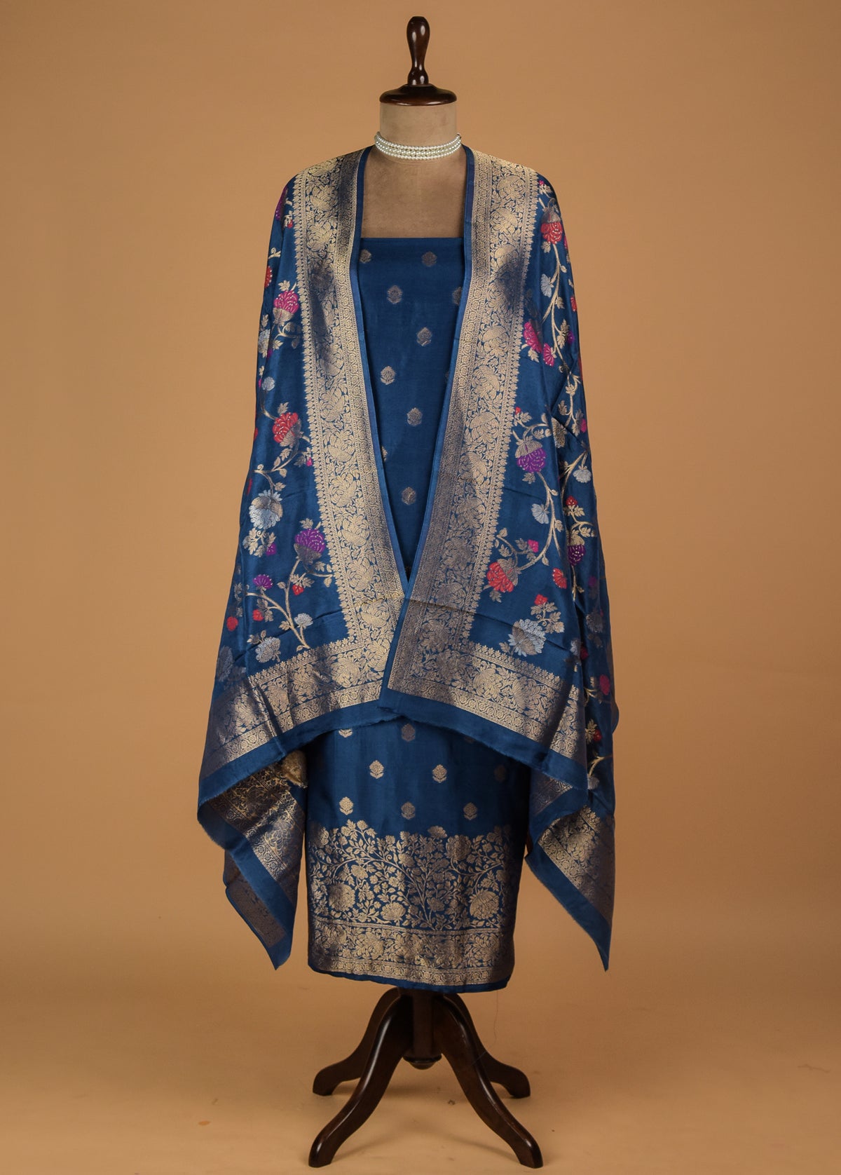 Blue Crepe Silk Dress Material