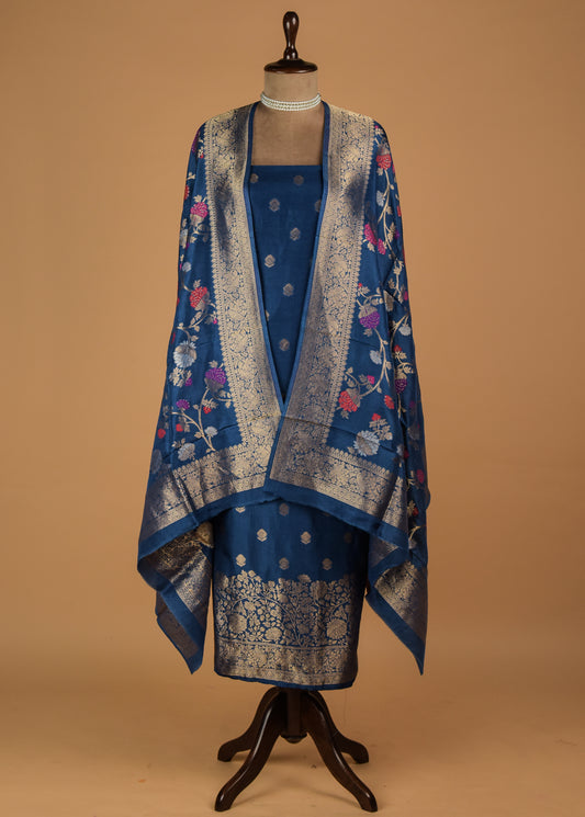 Blue Crepe Silk Dress Material