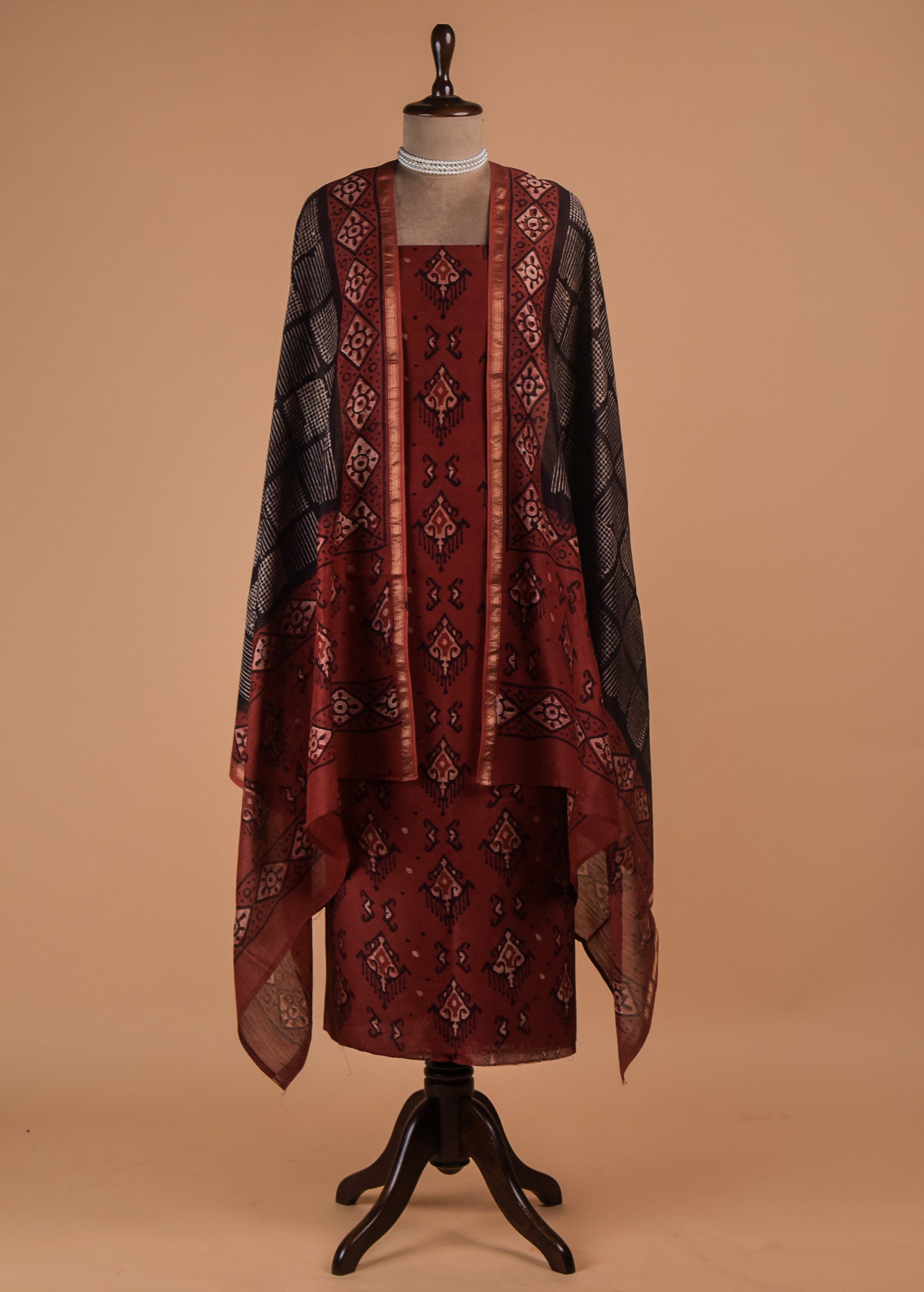 Black Chanderi Cotton Dress Material