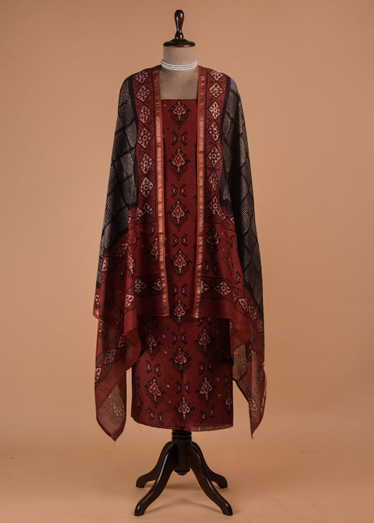 Black Chanderi Cotton Dress Material
