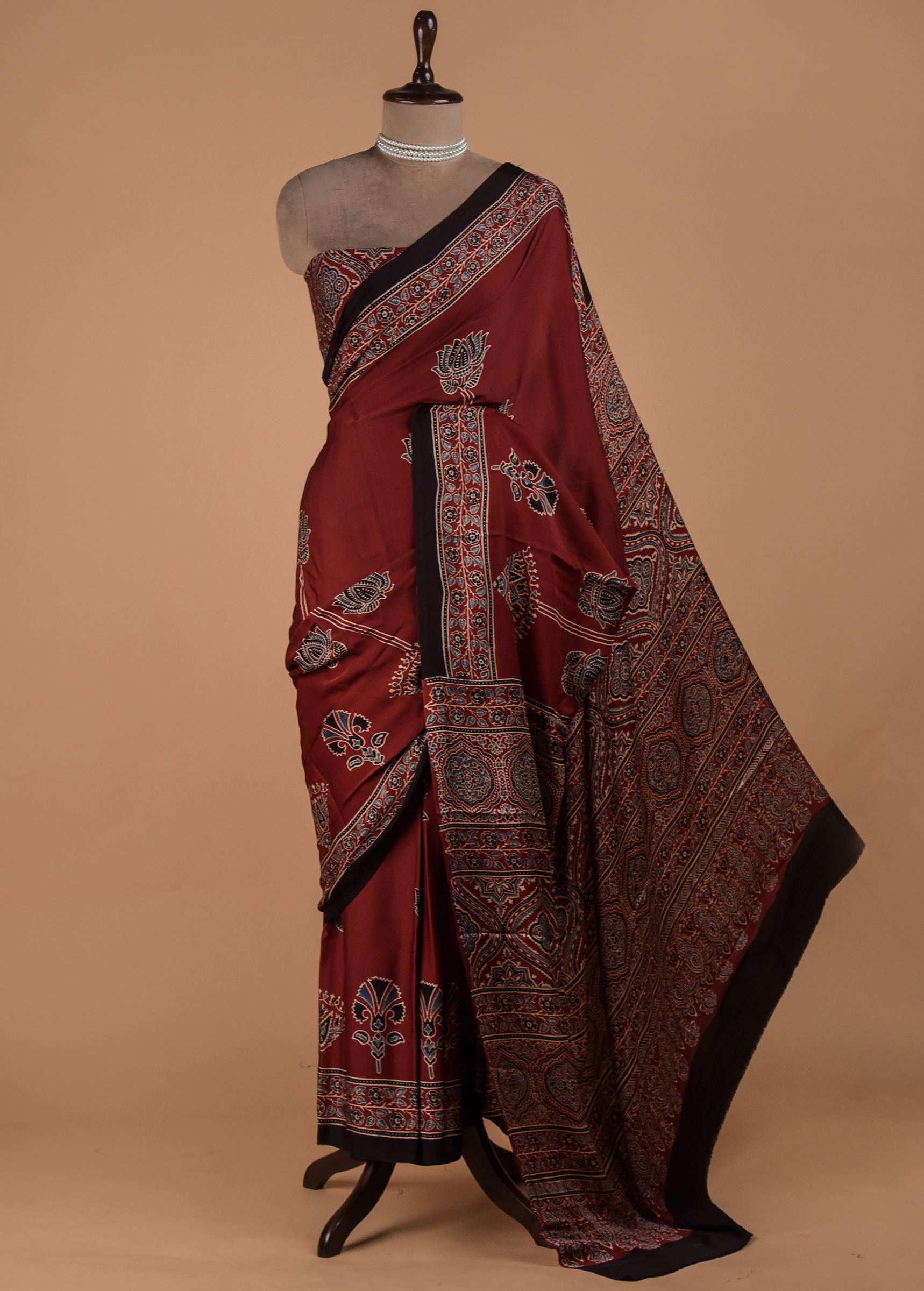 Red Crepe Printed Saree