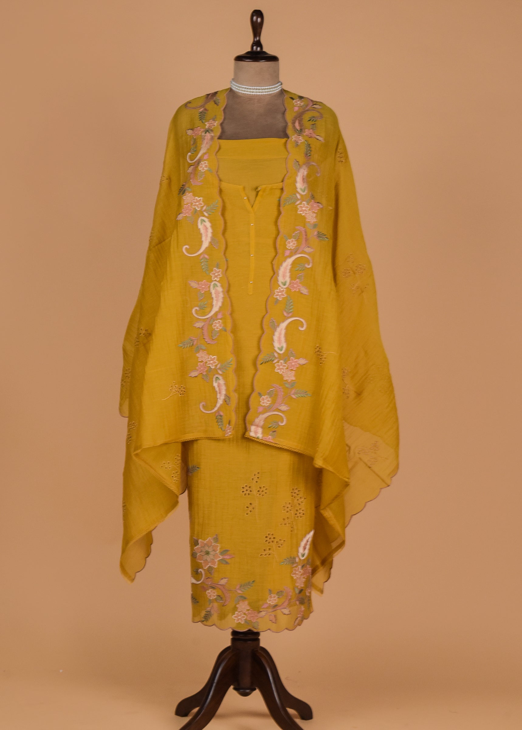 Yellow Mul Chanderi Dress Material
