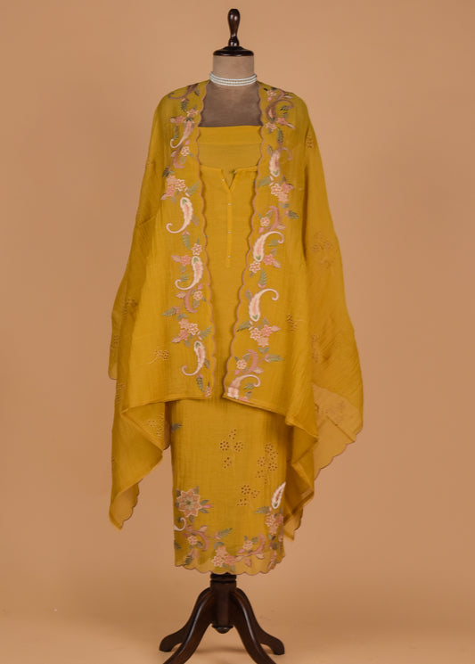 Yellow Mul Chanderi Dress Material