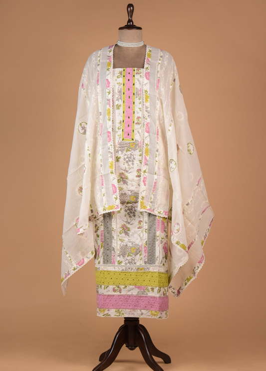 White Cotton Dress Material